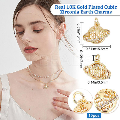 10Pcs Brass Micro Pave Clear Cubic Zirconia Charms KK-BBC0003-18-1