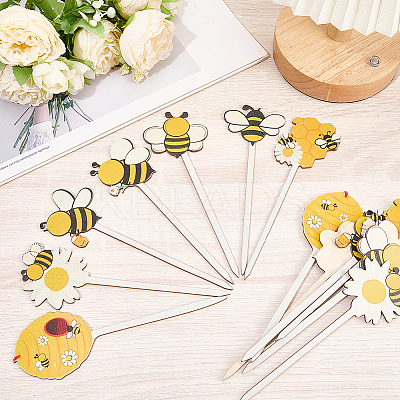 14Pcs Wooden Cake Toppers Decorations DIY-CN0005-56A-1