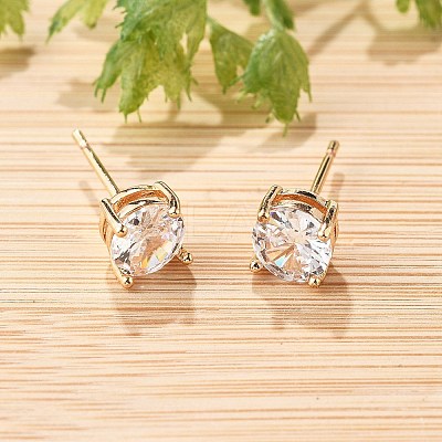 Flat Round Brass Pave Cubic Zirconia Stud Earrings for Women EJEW-G428-29A-02-1