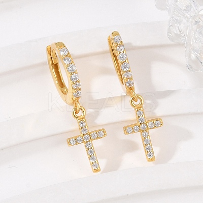 925 Sterling Silver Micro Pave Clear Cubic Zirconia Hoop Earrings for Women EJEW-G427-01G-02-1