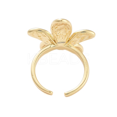 Rack Plating Flower Brass Open Cuff Rings for Women RJEW-B064-18G-01-1