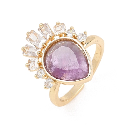 Brass with Natural Amethyst Finger Rings GG-CBACC2B-07G-07-1