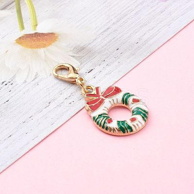 Christmas Theme Light Gold Alloy Enamel Pendants HJEW-JM00470-1