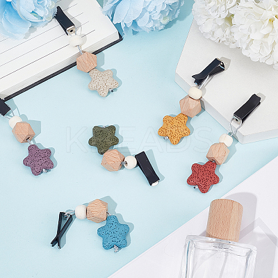 6Pcs 6 Colors Star Wood & Lava Rock Felt Car Air Vent Clips HJEW-DR00042-1