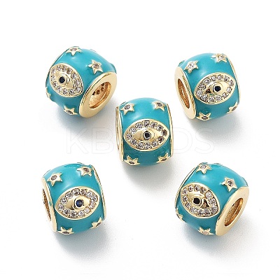 Eye & Star Pattern Rack Plating Brass Micro Pave Cubic Zirconia European Beads with Enamel KK-G512-01G-1