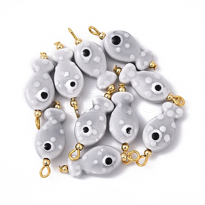 10Pcs Hand Painted Polka Dot Fish Porcelain Pendants PALLOY-YW00115-08-1