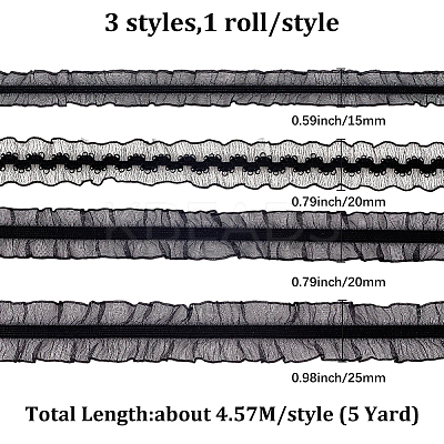 20Yards 4 Styles Pleated Chiffon Elastic Lace Trim OCOR-DJ0001-42-1