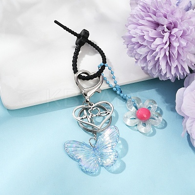 Acrylic Butterfly & Resin Flower Pendant Keychains KEYC-YW00179-07-1