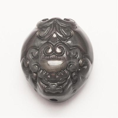 Carved Natural Obsidian Pendants G-G660-46-1