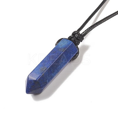 Natural Lapis Lazuli Bullet Pendant Necklace with Waxed Cords for Women NJEW-M196-02E-1