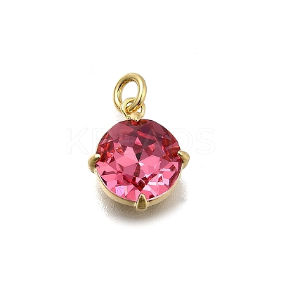 Flat Round Brass with Glass Charms KK-G525-01G-02-1