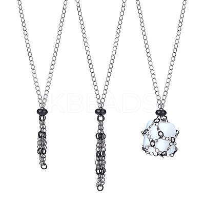 2Pcs 2 Style Brass Braided Macrame Pouch Empty Stone Holder for Pendant Necklaces Making NJEW-SZ0001-65B-1