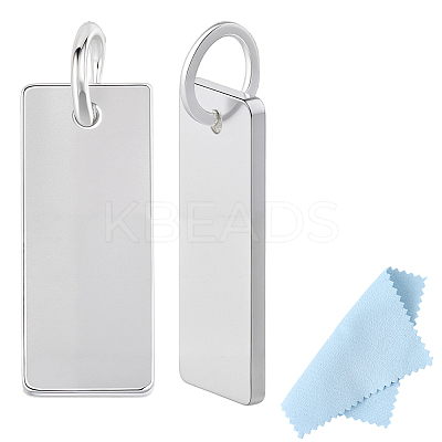 3Pcs 925 Sterling Silver Blank Stamping Tag Rectangle Charms with Jump Rings and 1 Sheet Double Sided Suede Fabric Silver Polishing Cloth STER-BBC0008-79-1