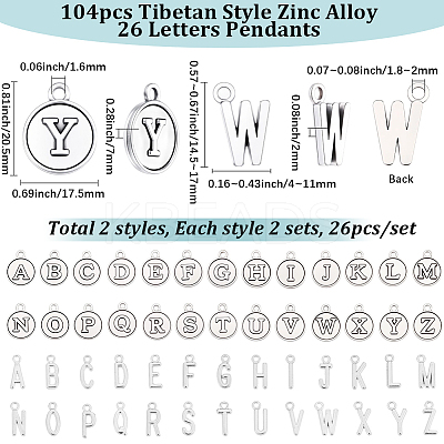 4Bags 2 Styles Tibetan Style Zinc Alloy 26 Letters Pendants FIND-SC0017-57AS-1