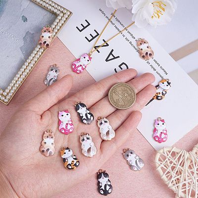 18Pcs 6 Styles Alloy Enamel Pendant Cartoon Little Cat Alloy Printing Pendant DIY Necklace Bracelet Pendant Earring Accessories JX585A-1