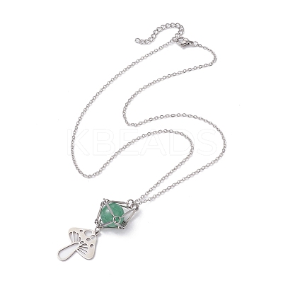 Natural Green Aventurine Interchangeable Holder Pendant Necklace for Women NJEW-JN04631-01-1