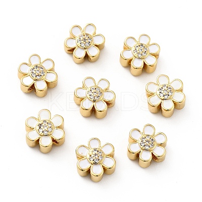 Flower Brass Micro Pave Clear Cubic Zirconia Beads KK-G419-06G-04-1