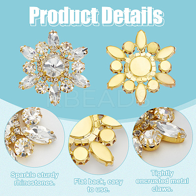 2Pcs Flower Rhinestone Ornament Accessories DIY-FG0006-42G-02-1