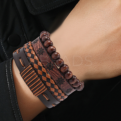 4Pcs 4 Styles PU Imitation Leather Braided Bracelets Sets BJEW-CL0001-13B-1