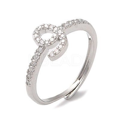 Rack Plating Brass Cubic Zirconia Arabic Letters Adjustable Rings for Women RJEW-S407-10P-05-1