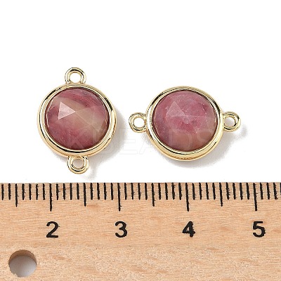 Brass Pave Natural Rhodonite Faceted Flat Round Connector Charms G-U028-04G-12-1