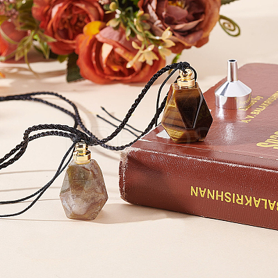 DIY Natural Tiger Eye & Indian Agate Octagon Perfume Bottle Pendant Necklaces Making Kits DIY-GA0007-76-1