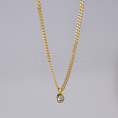 Oval Stainless Steel Clear Cubic Zirconia Pendant Necklaces & Curb Chain Bracelets Sets FS-WG5D0A2-01-1