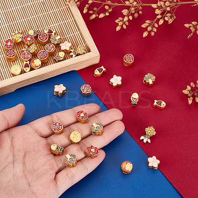 36Pcs 9 Styles Alloy Enamel European Beads ENAM-GA0001-15-1
