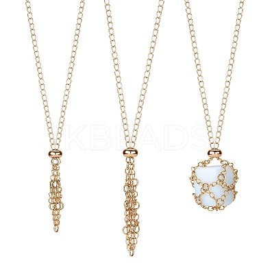 2Pcs 2 Style Brass Braided Macrame Pouch Empty Stone Holder for Pendant Necklaces Making NJEW-SZ0001-65G-1