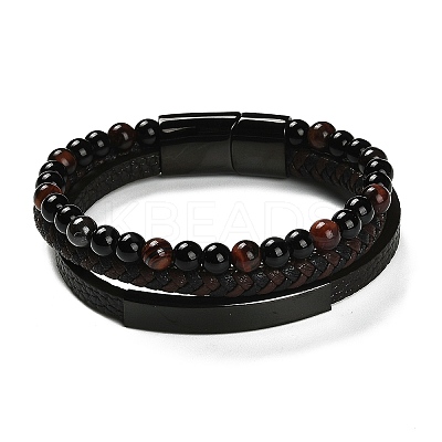 Natural Tiger Eye & Glass Round Beaded Bracelets LS-BJEW-G732-02B-1