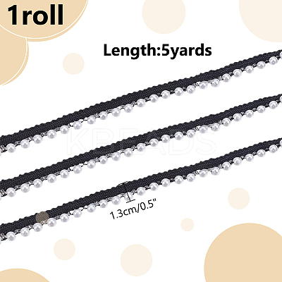 5 Yards Polyester Lace Ribbon with Round Plastic Pearl Beaded Edge OCOR-WR0001-69B-1