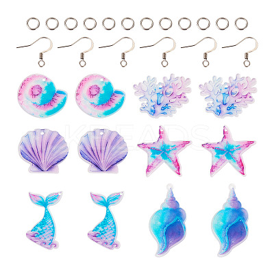 DIY Ocean Themed Acrylic & Stainless Steel Dangle Earring Jewelry Kits DIY-TA0010-53-1