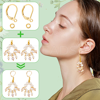 Brass Leverback Earring Findings with Jump Rings & Brass Rings DIY-PH0023-17-1