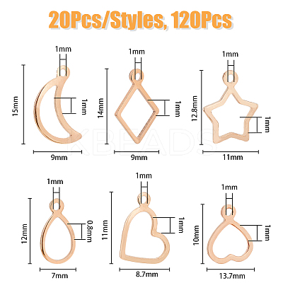 120Pcs 6 Style 304 Stainless Steel Charms STAS-DC0014-93-1
