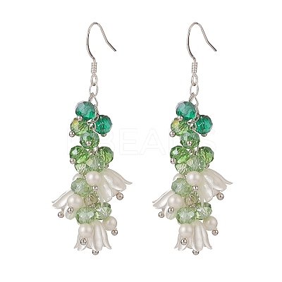 Shell Pearl & Plastic & Glass Flower Dangle Earrings EJEW-TA00193-1