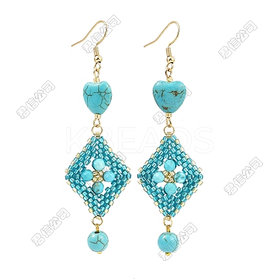 Handmade Glass Seed Beads Rhombus Dangle Earrings EJEW-FS00082-1