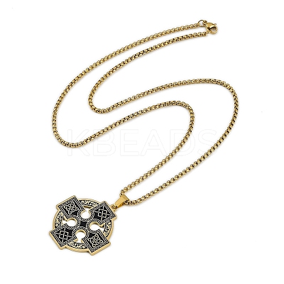 201 Stainless Steel Goth Knot Cross Pendant Box Chain Necklaces LS-NJEW-M010-05G-1
