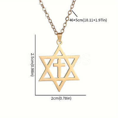 201 Stainless Steel Star of David with Cross Pendant Necklaces FS-WG42B24-02-1