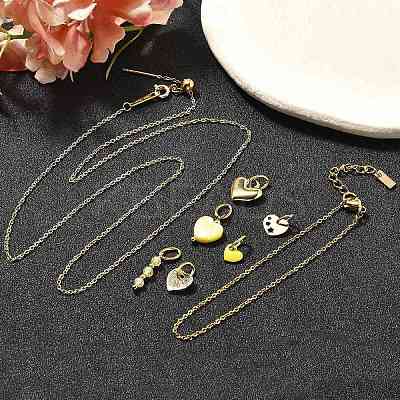 Enamel & Shell Pearl & Glass Heart Pendant & Necklaces & Bracelets Sets SJEW-Q002-03G-1