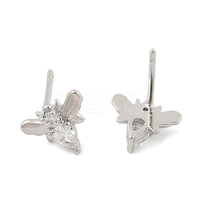 Brass Micro Pave Clear Cubic Zirconia Stud Earrings EJEW-R016-26P-11-1