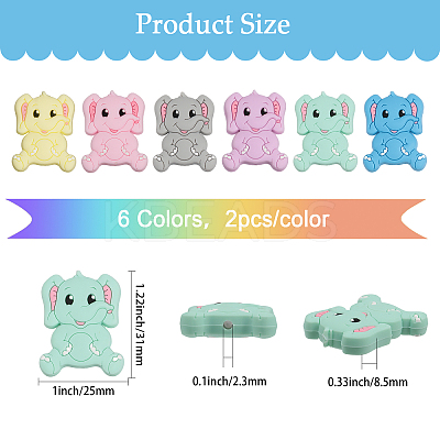 12Pcs 6 Colors Food Grade Eco-Friendly Silicone Focal Beads SIL-CA0001-87-1