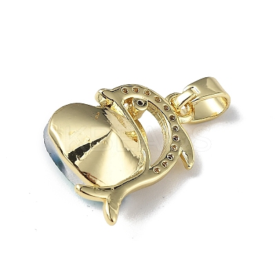 Real 18K Gold Plated Rack Plating Brass Micro Pave Clear Cubic Zirconia Pendants KK-C015-22G-01-1