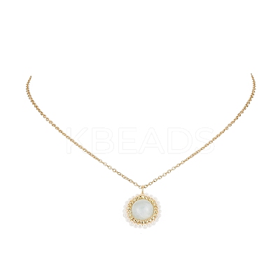 Natural Aquamarine & Seed Flower Pendant Necklace NJEW-MZ00019-02-1