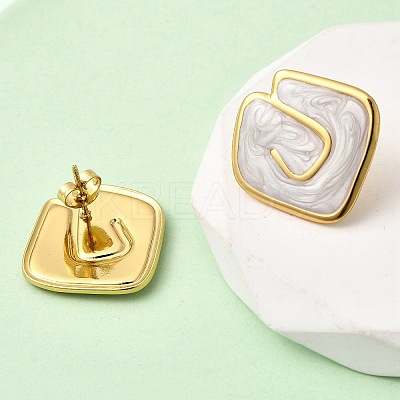 Rhombus 201 Stainless Steel Enamel Stud Earrings EJEW-Z151-12G-01-1