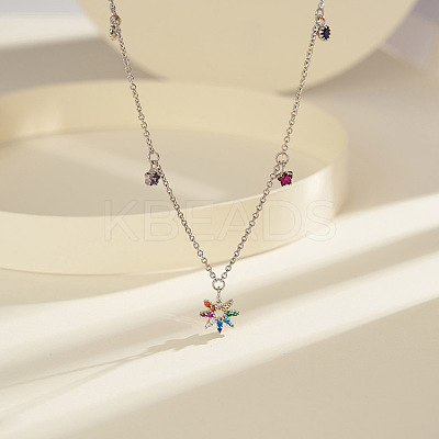 925 Sterling Silver Micro Pave Cubic Zirconia Pendant Necklaces NJEW-K272-02P-1
