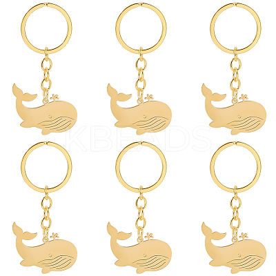 6Pcs Whale Stainless Steel Pendants Keychain KEYC-BBC0001-12A-1