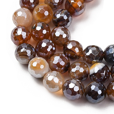 Electroplated Natural Agate Beads Strands G-B191-A07-8mm-13-1