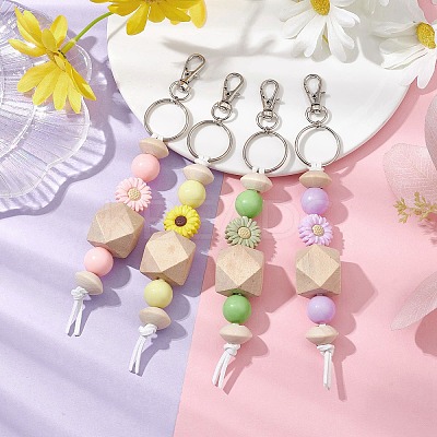 Wood & Acrylic & Silicone Beaded Keychain KEYC-JKC00798-1