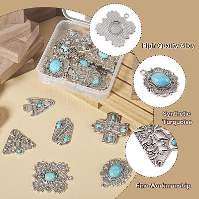 16Pcs 8 Styles Synthetic Turquoise Pendants FIND-TA0002-15-1