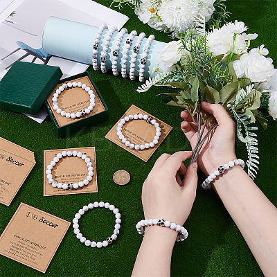 12Pcs Synthetic White Turquoise Round Beads Stretch Bracelets for Men Women BJEW-UN0001-89-1